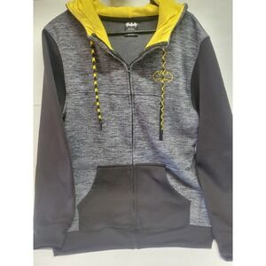 Batman Mens Full Zip Hoodie Grey Black Yellow Space Dye Logo Jacket Large L